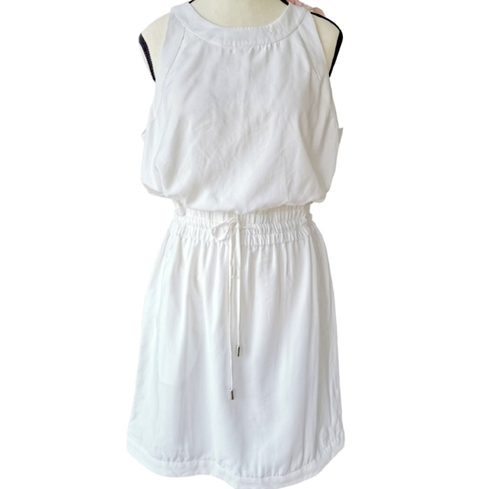 Banana Republic White Modal/Viscose Lucia Drawstring Halter Dress